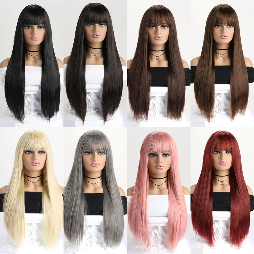 Long Straight Synthetic Wig – 26-Inch Colored Hair for Cosplay Halloween