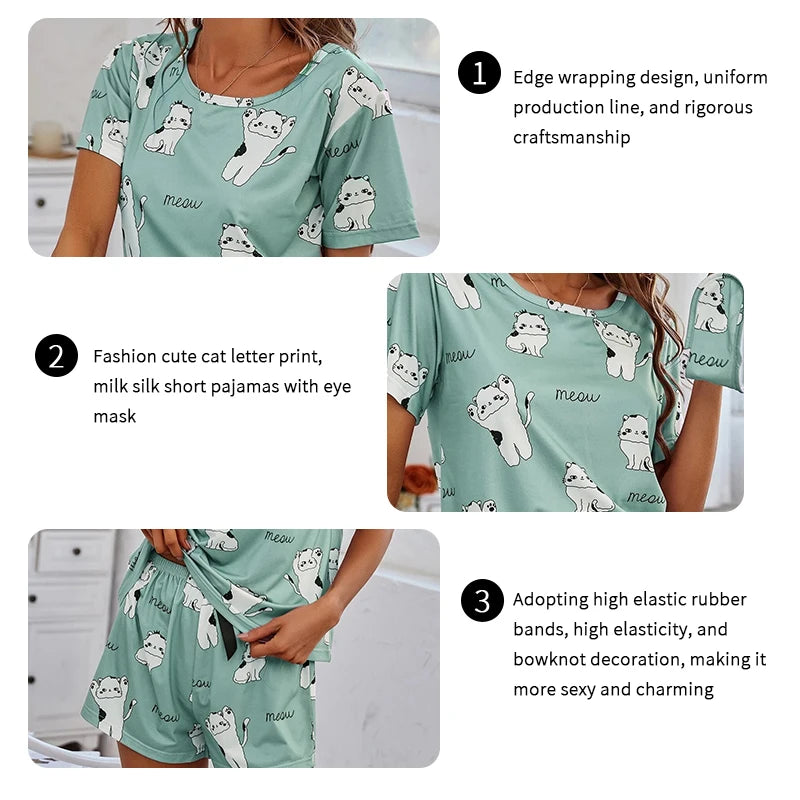 Women Cartoon Pajama Set – Short Sleeve Loungewear for Comfortable Sleep