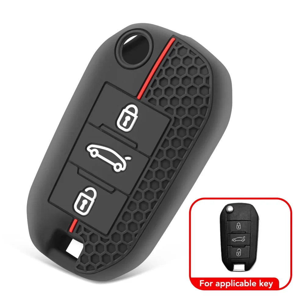 Silicone Car Key Cover – Protective Remote Fob Case for Citroen and Peugeot