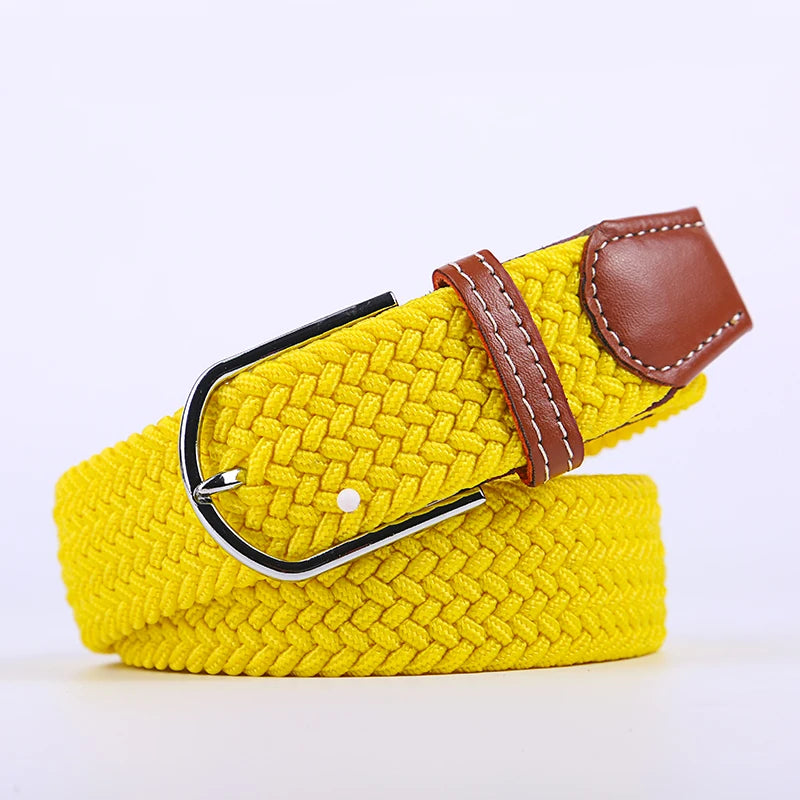 Woven Elastic Canvas Belt – Stretch Braided Buckle Strap for Casual Jeans