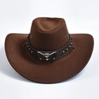 Faux Suede Western Cowboy Hat – Wide Brim Fedora for Party Cosplay