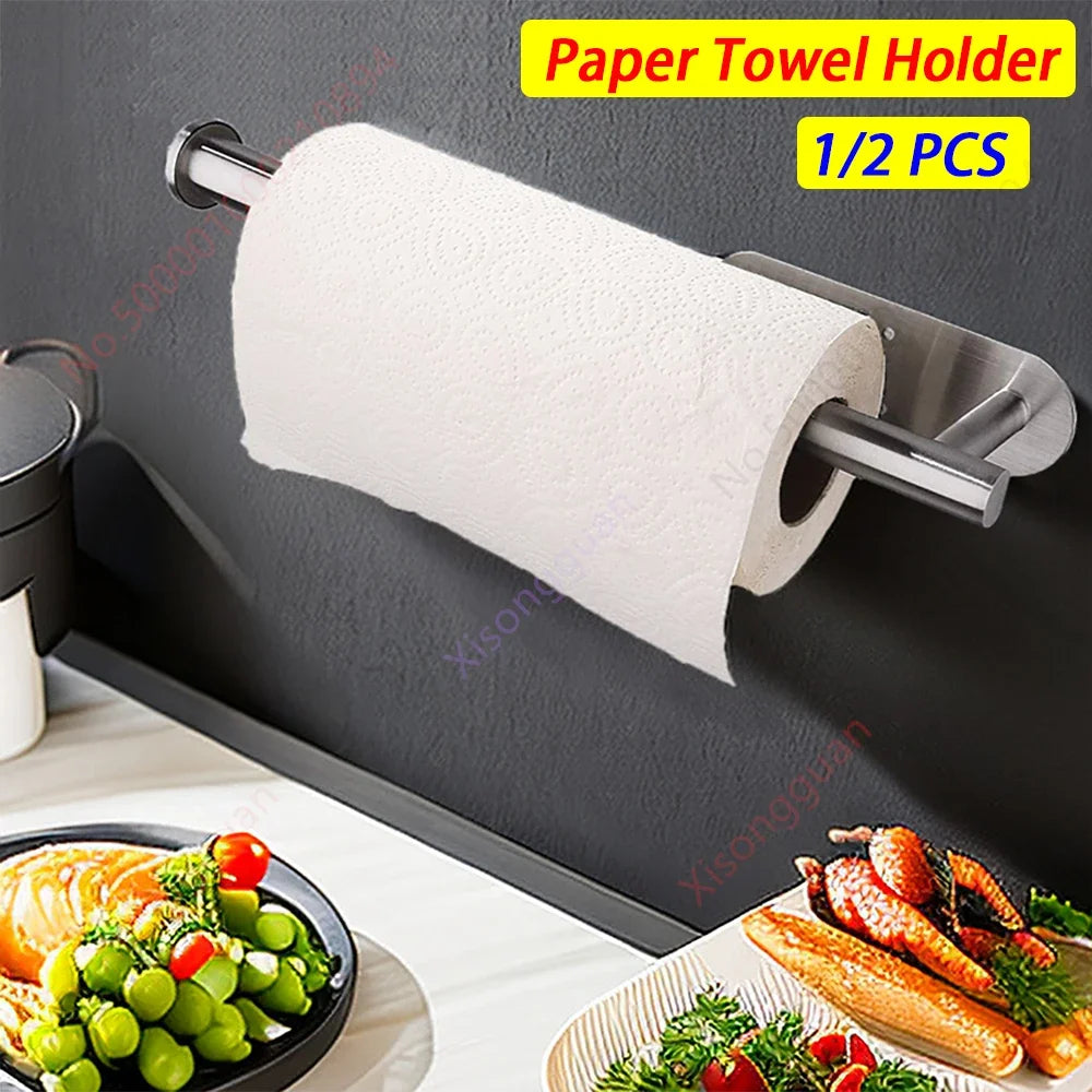 Adhesive Paper Towel Holder – Wall Mounted Rack for Kitchen and Bathroom
