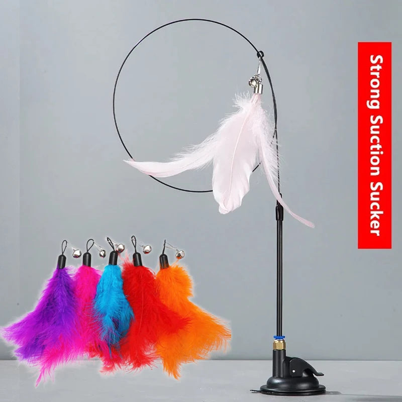 Feather Cat Teaser Wand – Suction Cup Interactive Toy for Indoor Exercise