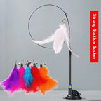 Feather Cat Teaser Wand – Suction Cup Interactive Toy for Indoor Exercise