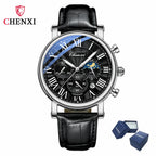 Leather Quartz Chronograph Watch – Men's Moon Phase Business Wristwatch