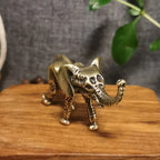 Antique Brass Elephant Figurine – Miniature Animal Ornament for Home Decor