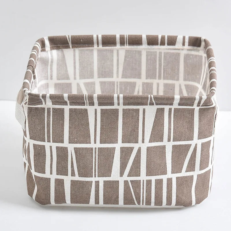 Foldable Cotton Linen Storage Basket – Small Desktop Organizer for Home
