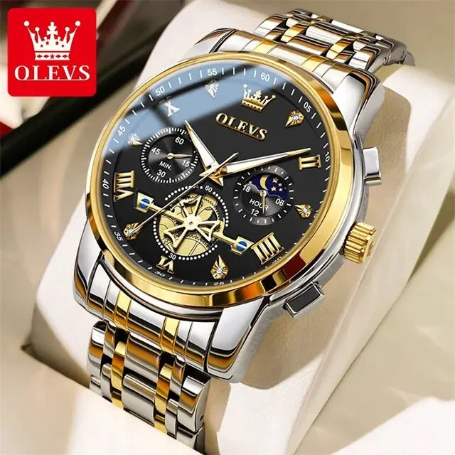 Quartz Chronograph Watch – Moon Phase Luminous Wristwatch for Men