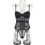 Mesh Lingerie Bodysuit Set – Backless Lace 3 Piece Lingerie for Women