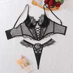 Floral Embroidered Mesh Lingerie Set – Sexy See-Through Bra and Panty for Women