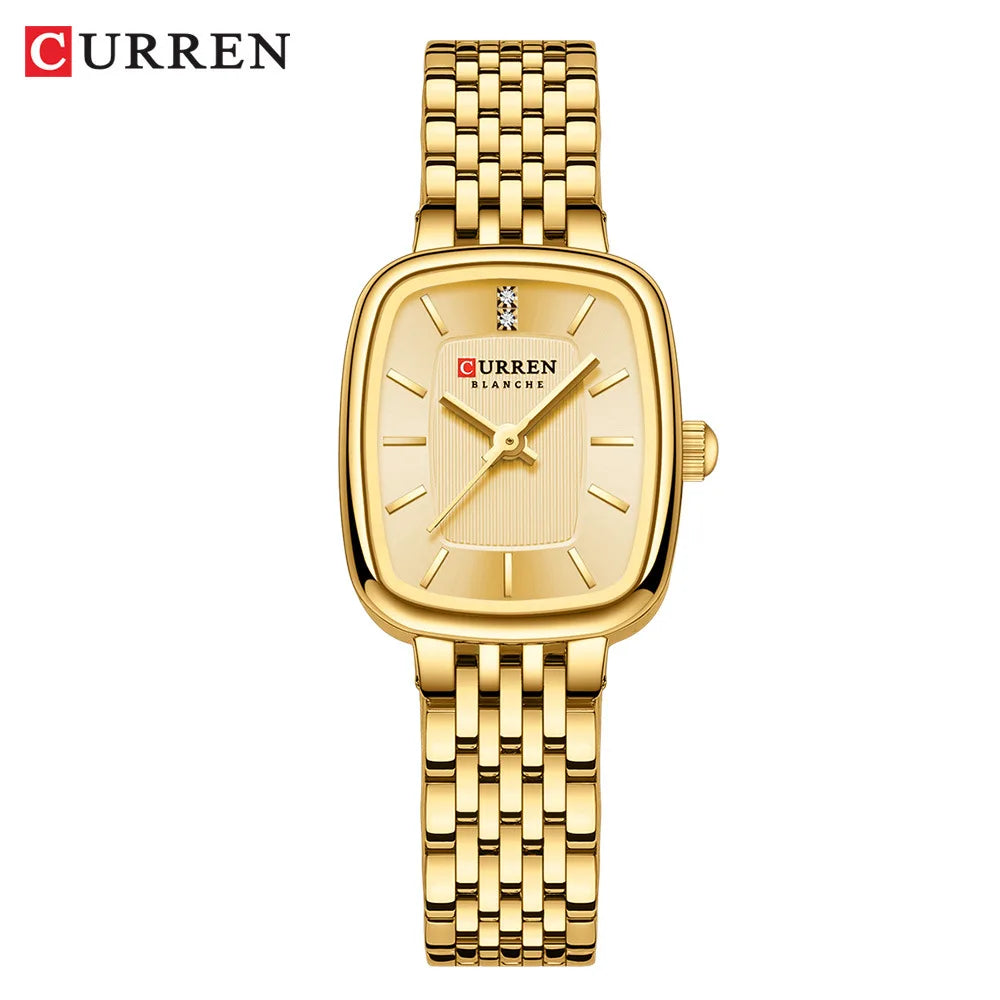 Gold Stainless Steel Quartz Watch – Elegant Square Dial for Business Fashion