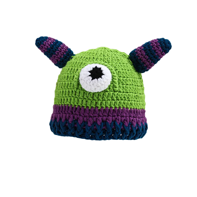 Knitted Monster Balaclava – Green Devil Hat for Halloween Cosplay Costume