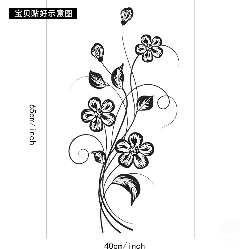 Black Flower Wall Decal – Waterproof Self-Adhesive Art for Home Decor