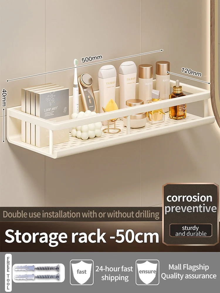 Aluminum Bathroom Shelf – Wall Mounted Storage Rack for Kitchen and Shower