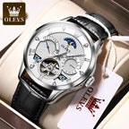 OLEVS Automatic Mechanical Watch – Leather Strap Flywheel for Business Casual