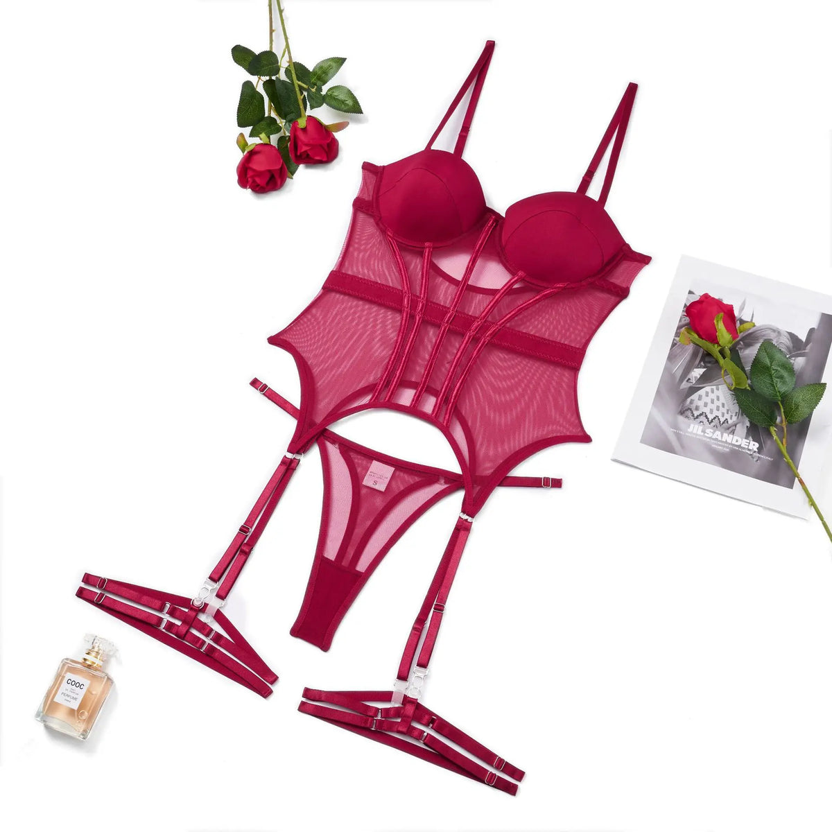 Mesh Lingerie Bodysuit Set – Backless Lace 3 Piece Lingerie for Women