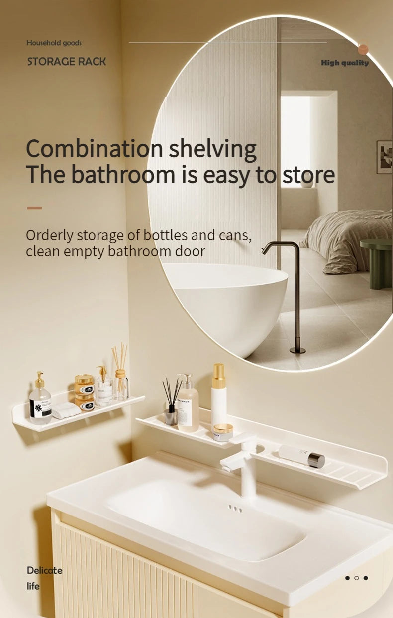 Aluminum Bathroom Wall Shelf – Punch-Free Storage for Kitchen and Toilet