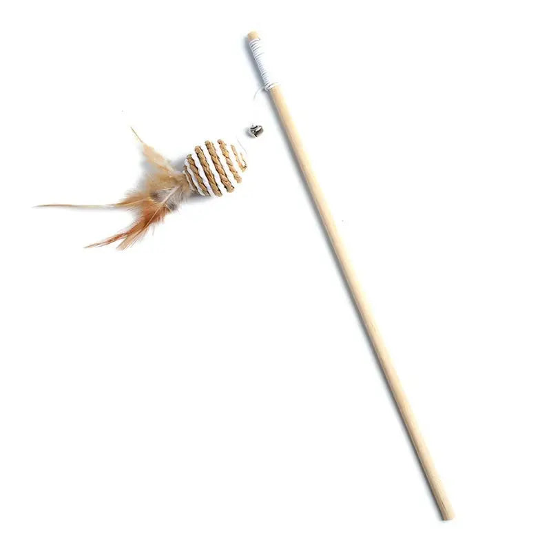 Colorful Feather Wand Toy – Interactive Wooden Rod for Cat Exercise