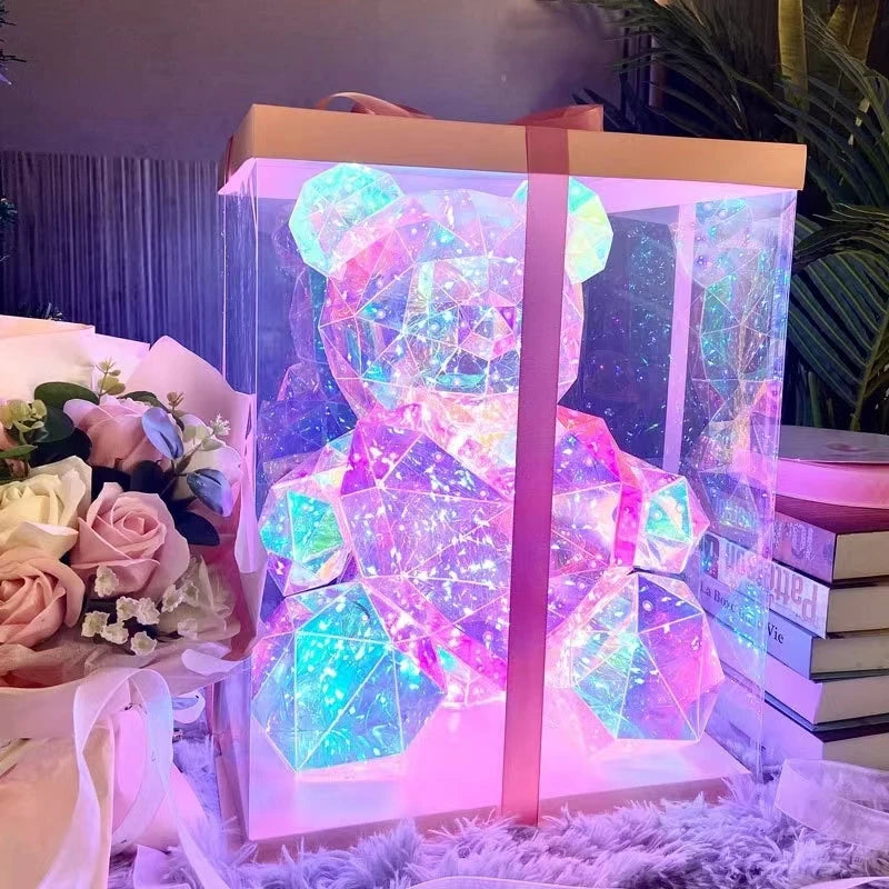 LED Teddy Bear Night Light – 30cm Colorful Plush Gift for Bedroom Decor