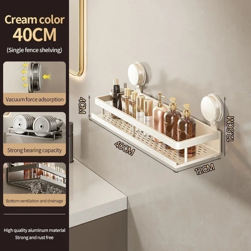 Corner Suction Storage Rack – Wall-Mounted Shelf for Bathroom Organization