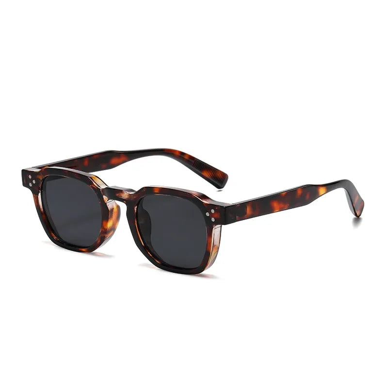 Vintage Rivet Oval Sunglasses – Leopard Anti Blue Light Frames for Men and Women