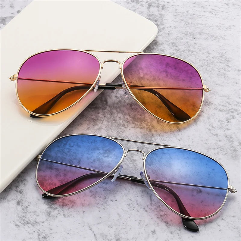 Double Bridge Aviator Sunglasses – Alloy Frame Gradient Lenses for Unisex Fashion