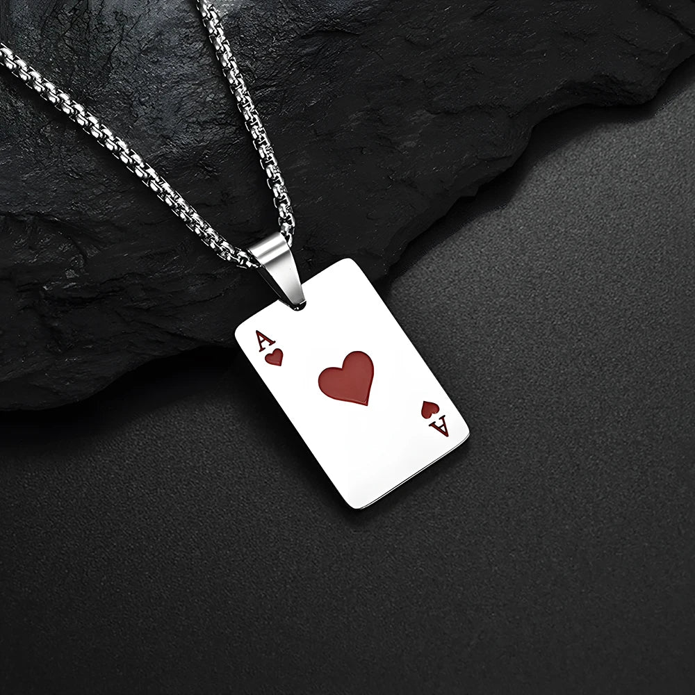 Ace of Spades Pendant Necklace – Stainless Steel Poker Jewelry for Men