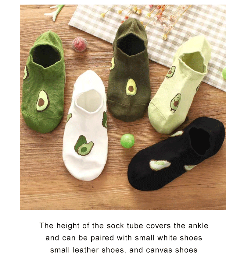 Avocado Crew Ankle Socks – Breathable Kawaii Cotton for Women's Fashion