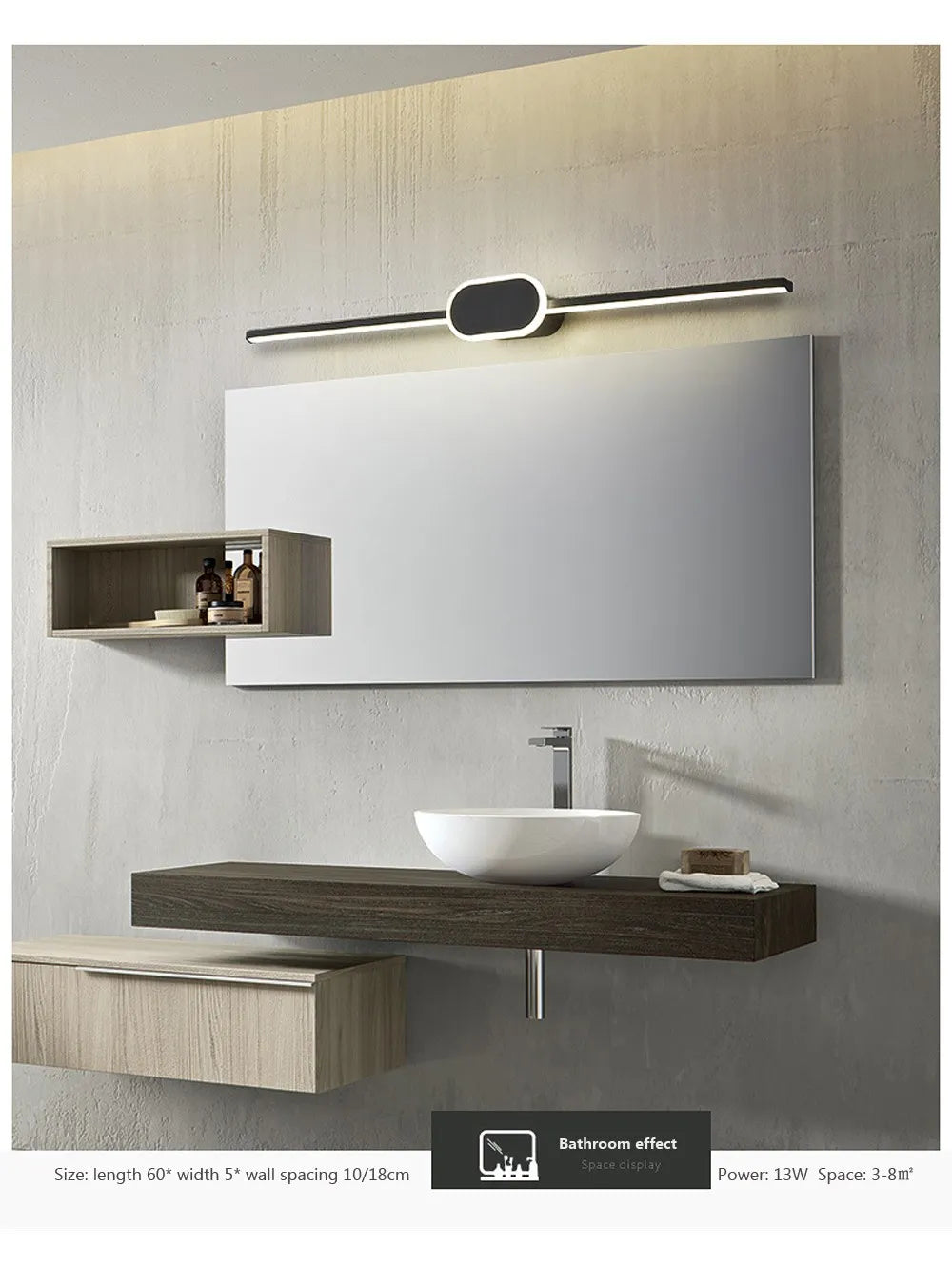 Modern LED Wall Sconce – Minimalist Mirror Lighting for Bathroom and Bedroom