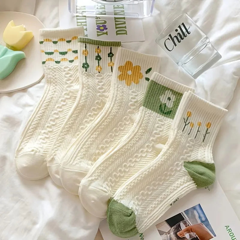 Cartoon Print Midlength Socks – Soft Cotton Casual Wear for Women