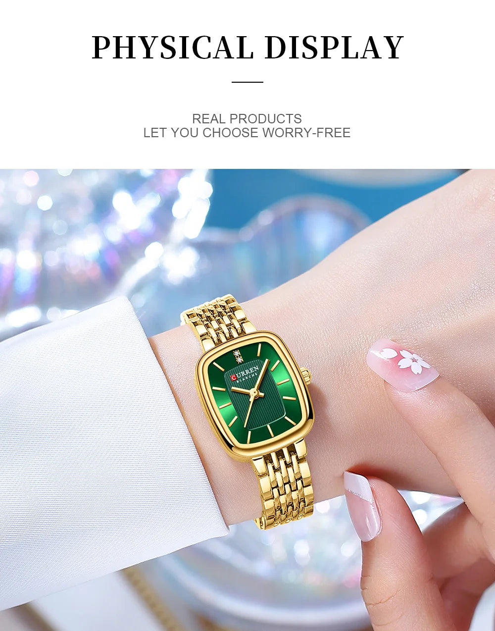 Gold Stainless Steel Quartz Watch – Elegant Square Dial for Business Fashion