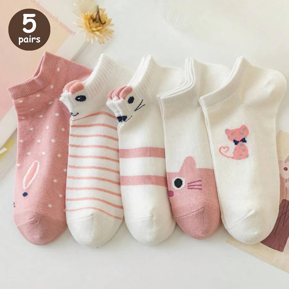 Cartoon Teddy Bear Ankle Socks – Breathable Cotton Casual Footwear for Women