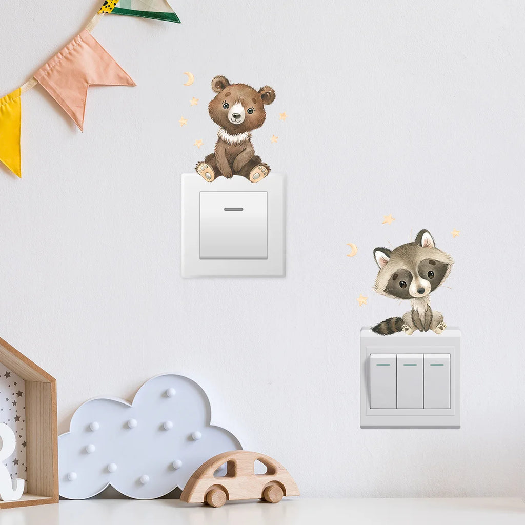 Cartoon Animal Switch Stickers – Cute Boho Wall Decals for Kids Nursery