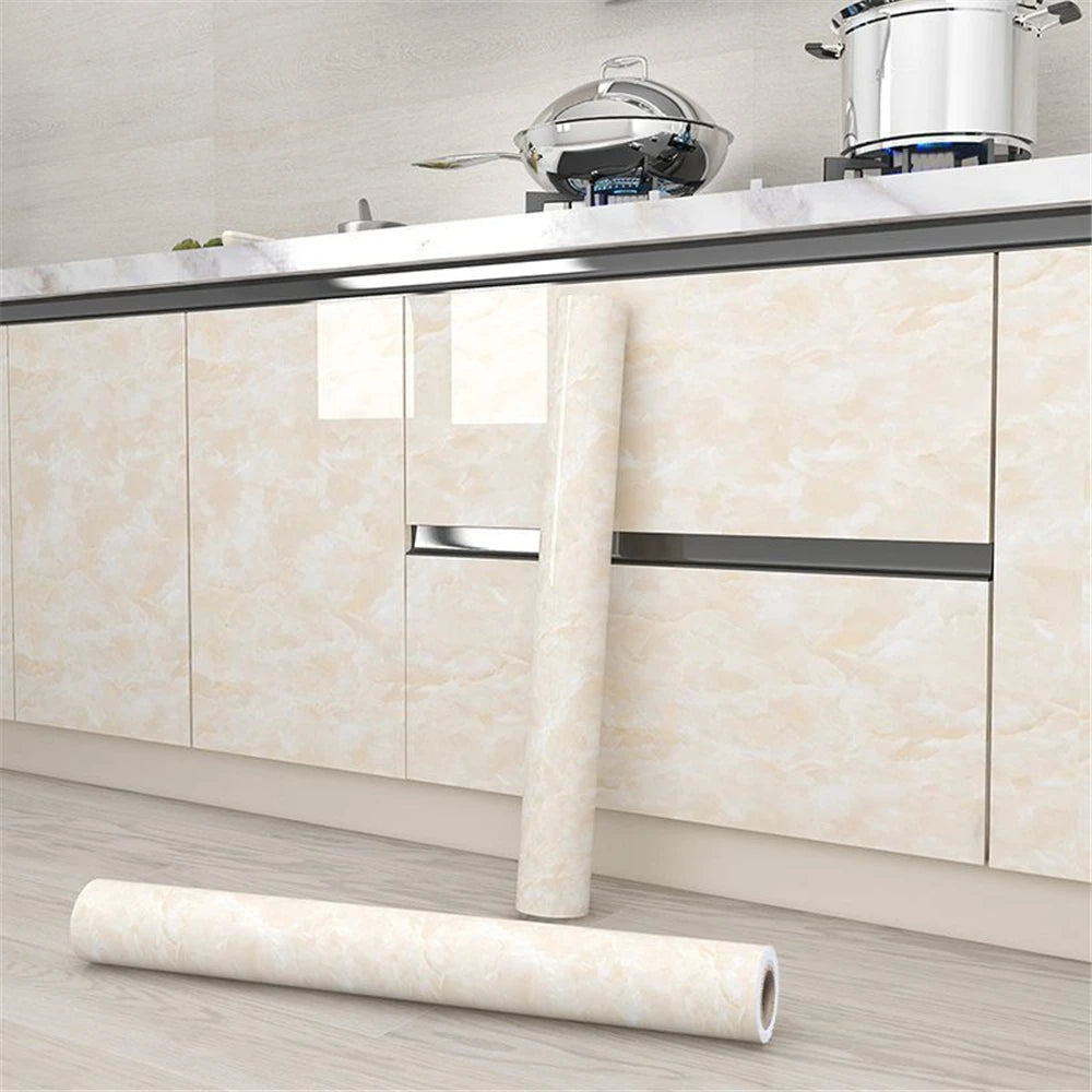 Self-Adhesive Marble Wallpaper – PVC Waterproof Film for Kitchen Renovation