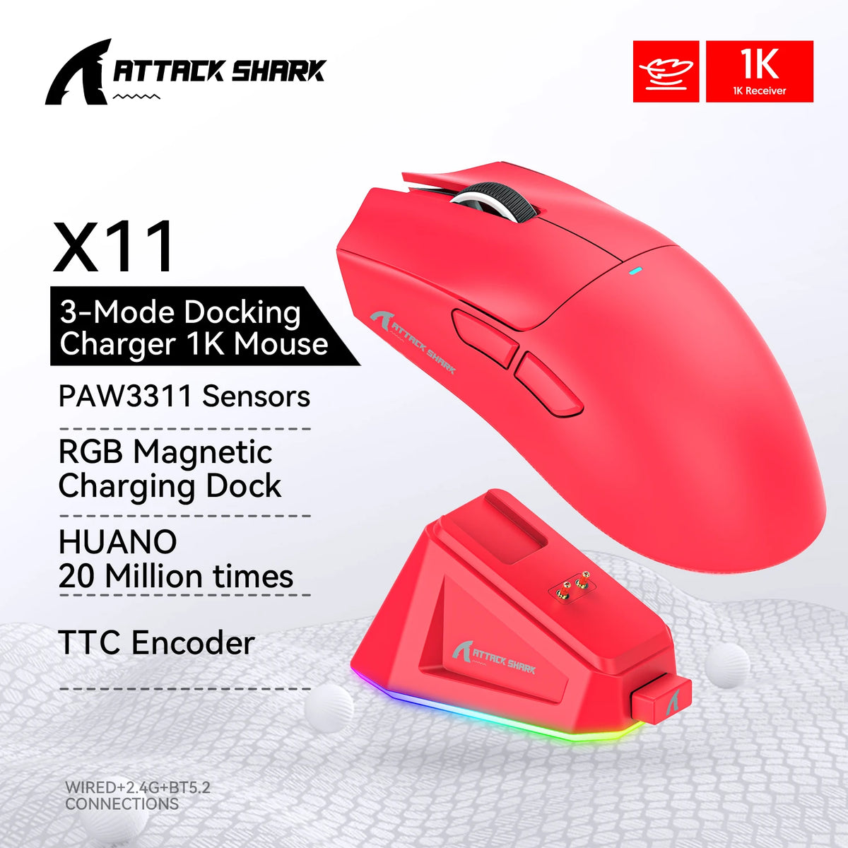 Attack Shark X11 Wireless Gaming Mouse – RGB Tri-Mode for PC Esports