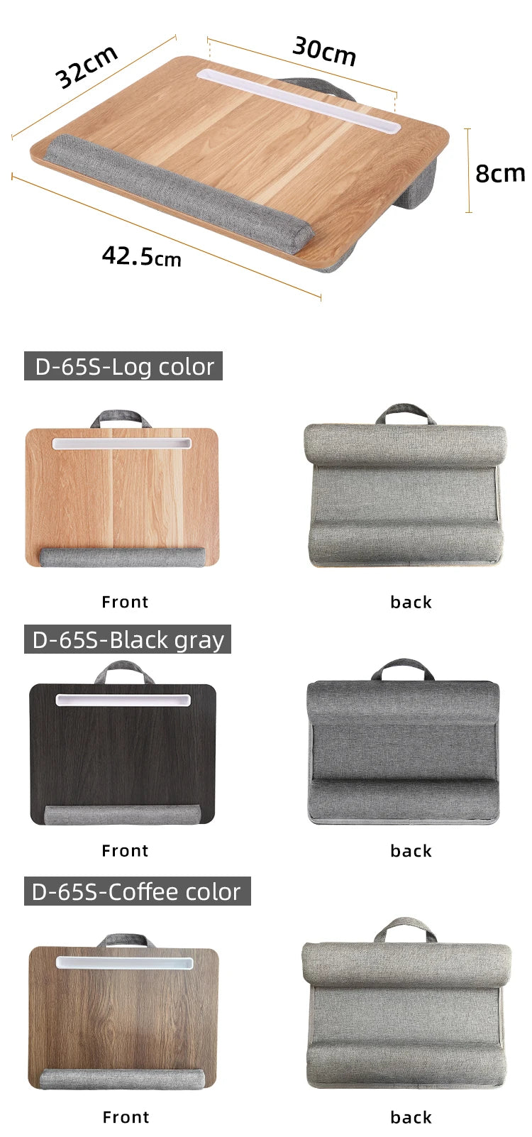 Portable Wooden Laptop Bed Desk – 15 Inch Lap Tray with Cushion for Study