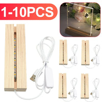 Rectangular Wooden LED Display Base – USB Light Stand for Acrylic Art Decor