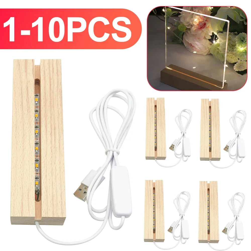 Rectangular Wooden LED Display Base – USB Light Stand for Acrylic Art Decor