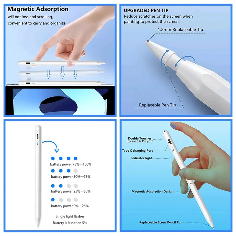Stylus Pen – Palm Rejection and Power Display for iPad Pro Air Mini