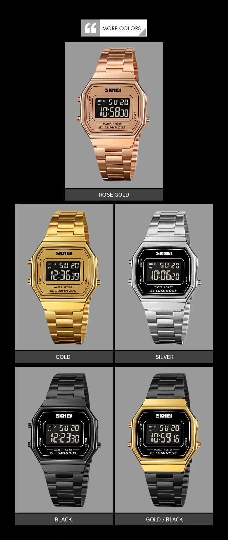 Retro LED Digital Watch – Stainless Steel Wristwatch for Men