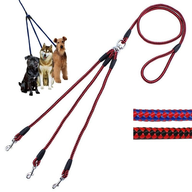 Adjustable Nylon Triple Dog Leash – No-Tangle 3 Way Lead for Walking Pets
