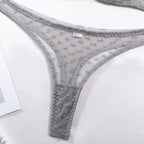 Polka Dot Mesh Lingerie Set – Sheer Underwire Bra and G-String for Women