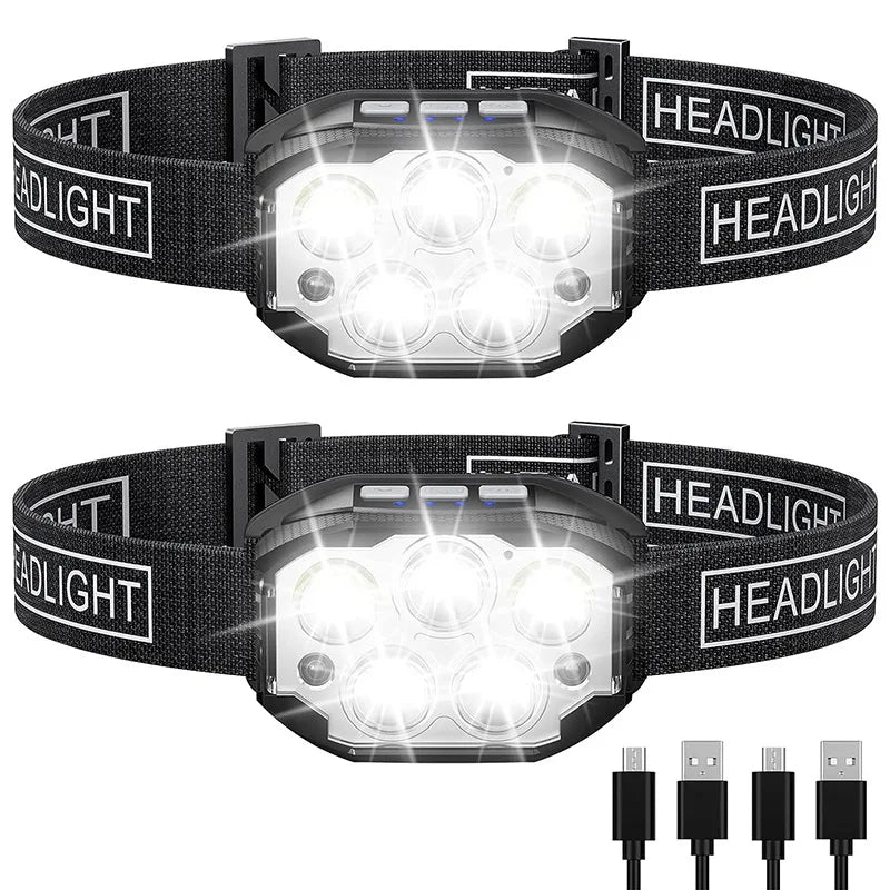 Rechargeable LED Headlamp – Motion Sensor Waterproof Light for Outdoor Camping