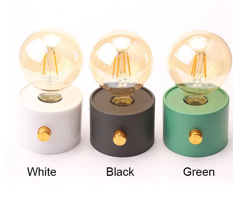Retro LED Battery Powered Bulb Lamp – Portable Desktop Light for Bedroom Decor
