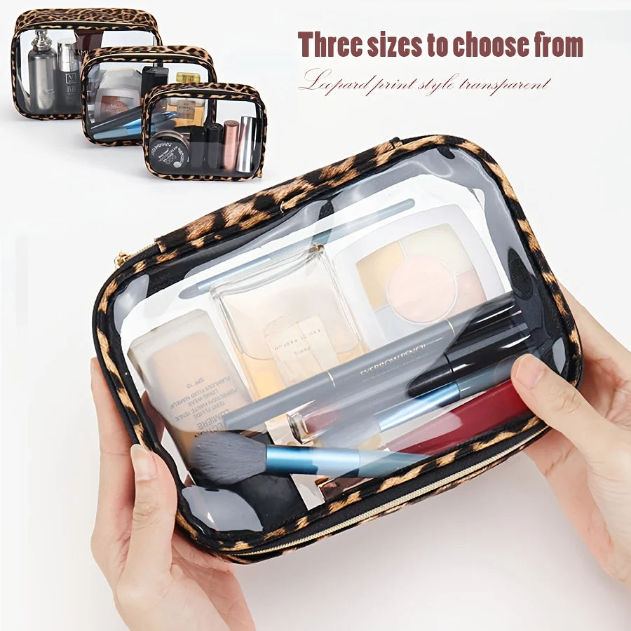 Leopard Print Clear Makeup Bag – Waterproof Large Cosmetic Organizer for Travel