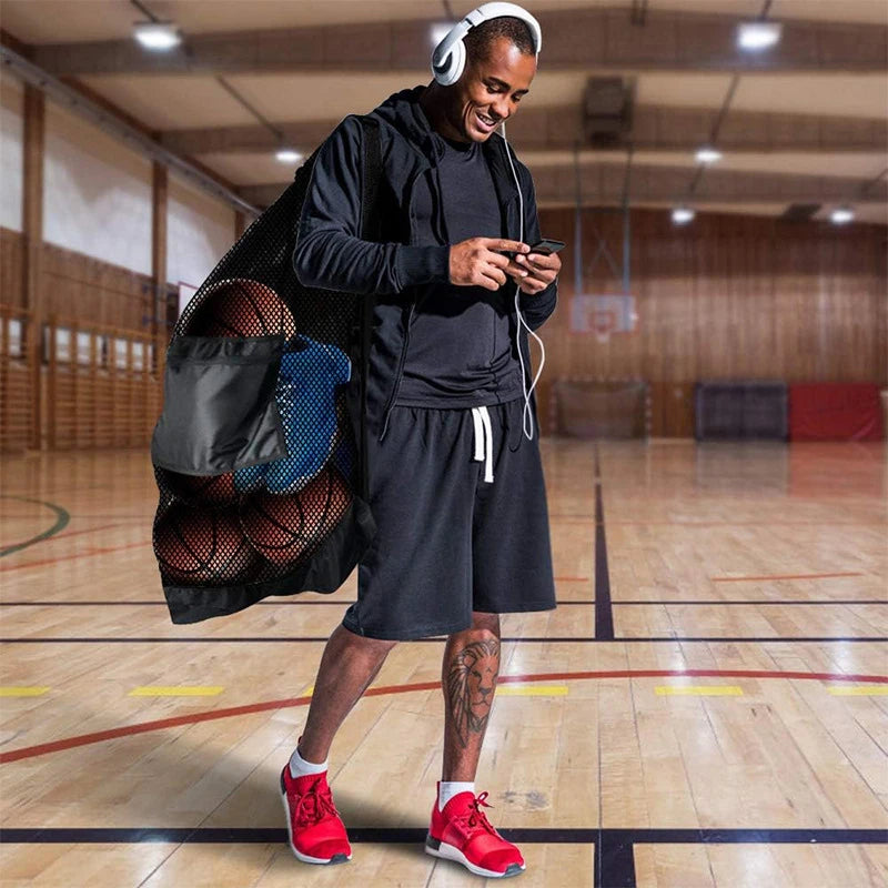 Extra Large Mesh Sports Ball Bag – Zipper Pocket Carrier for Gym and Training