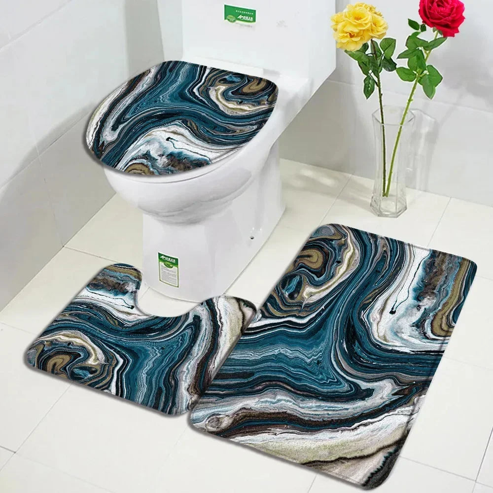 Abstract Marble Bath Mat Set – Geometric Non-slip Rugs for Bathroom Decor
