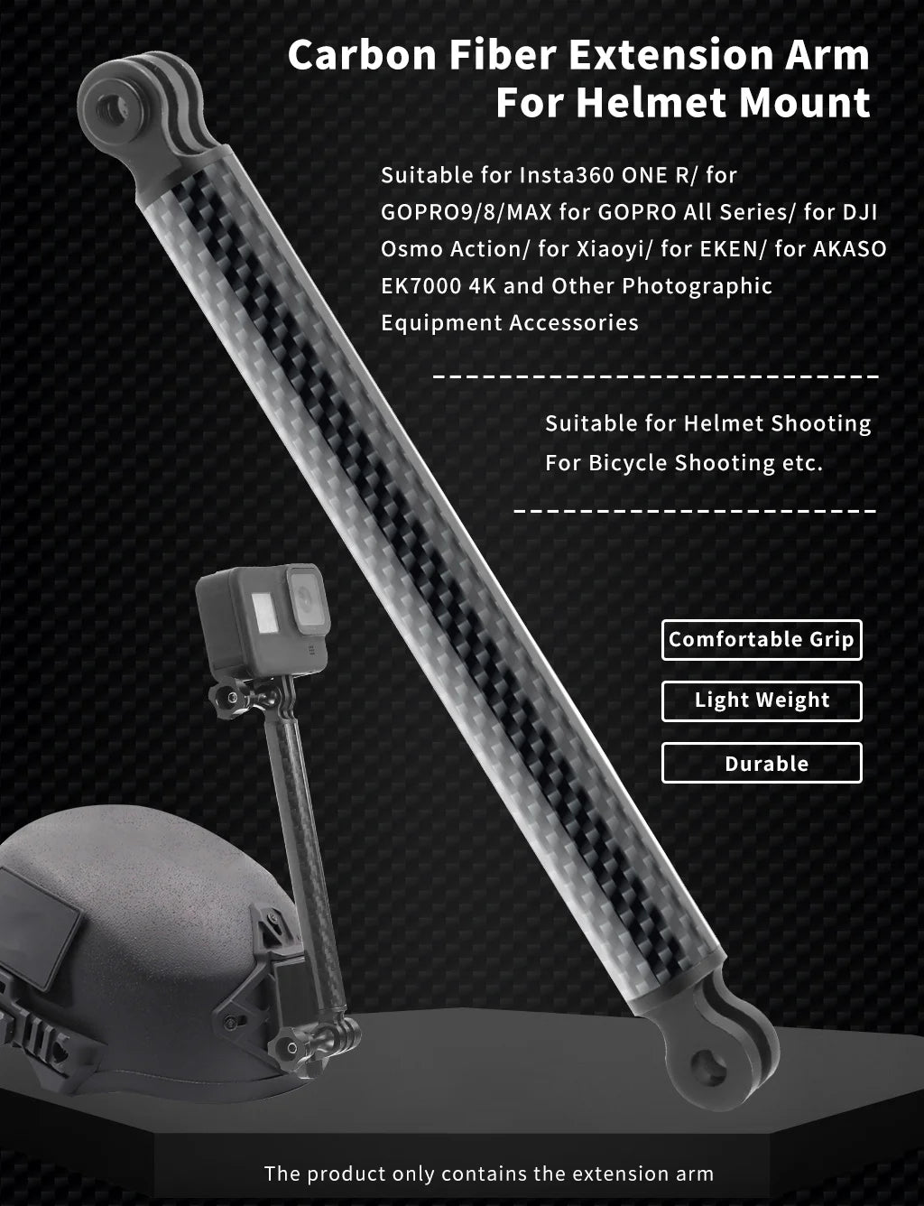 Carbon Fiber Helmet Extension Arm – Selfie Mount for GoPro and Insta360