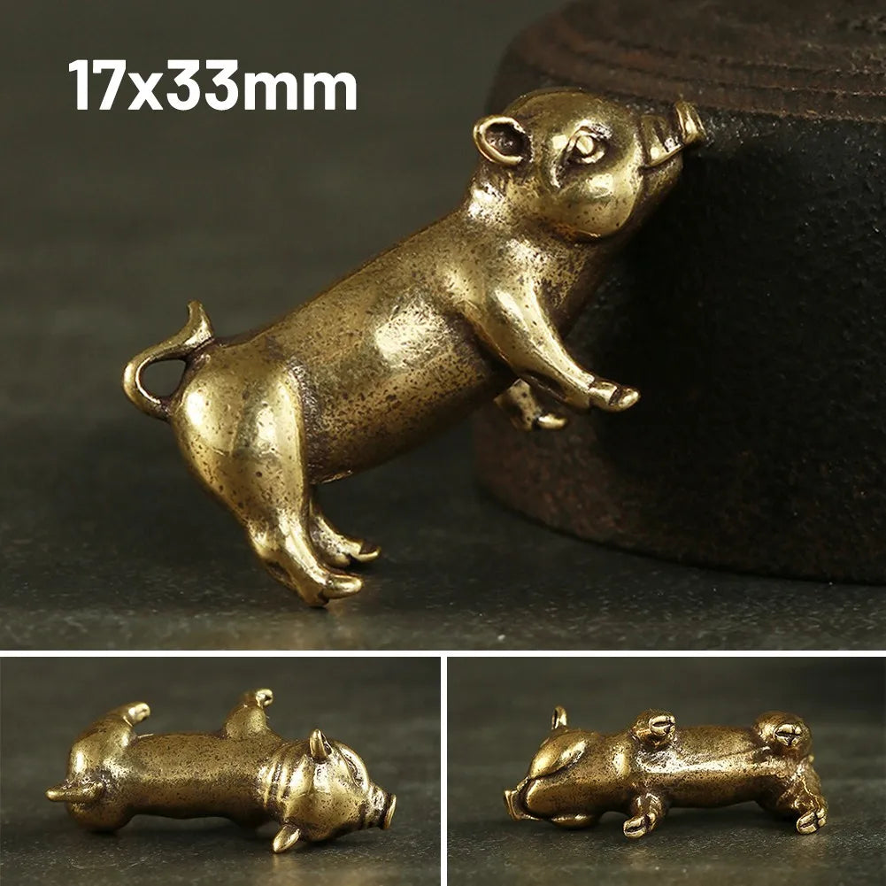 Pure Brass Pig Figurine – 3.3cm Chinese Zodiac Statue for Home Decor