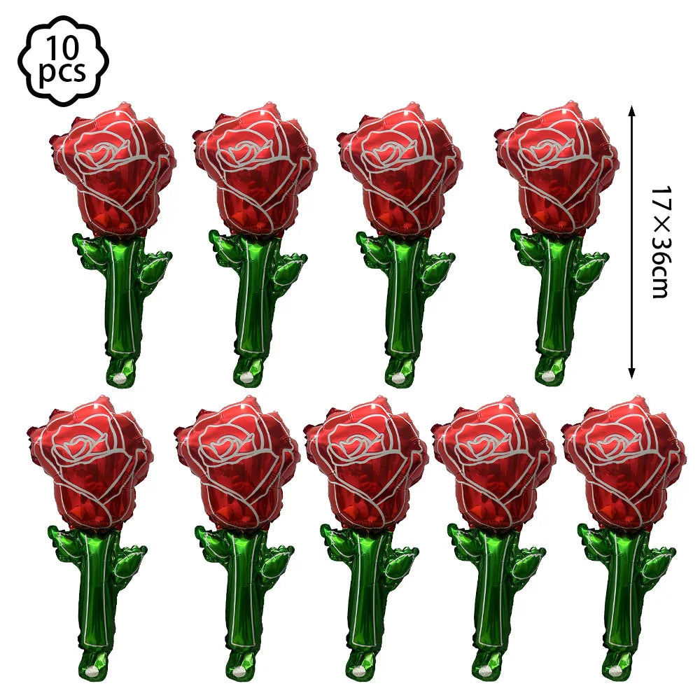 Red Rose Foil Balloon – Romantic Floral Decor for Valentine's Day Weddings